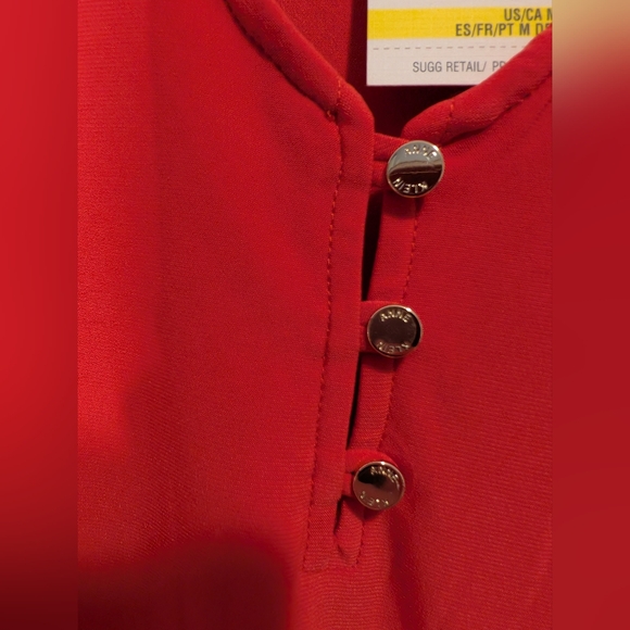 Anne Klein Red V-Neck Buttoned Top, Size M - Picture 2 of 10